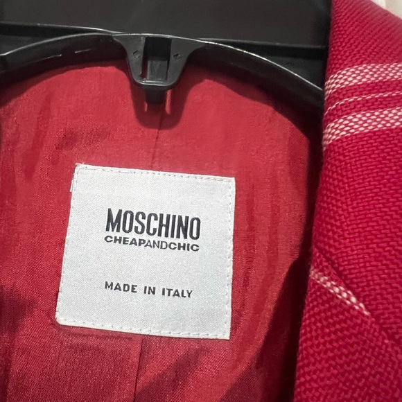 Moschino 90s Dishcloth Double Breasted Tailored Red Plaid Blazer Size 4 - Picture 4 of 12